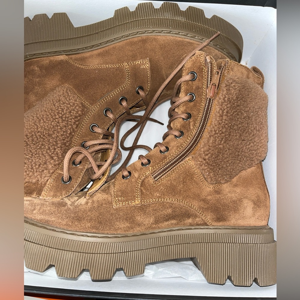 NIB Voile Blanche Cleofe Italy Brown Suede Shearling Combat Hiking Boots Shoes
